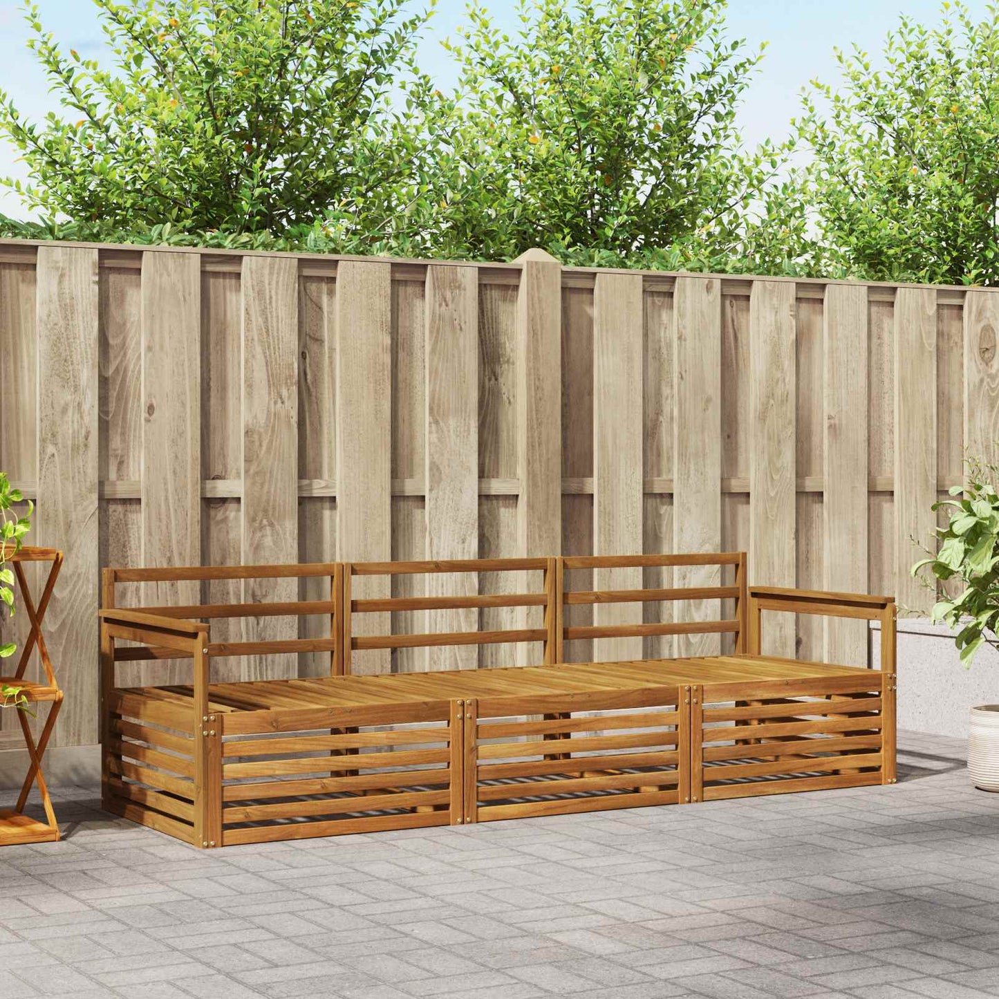 Outdoor Sofa Set 3 pcs Natural Solid Acacia Wood