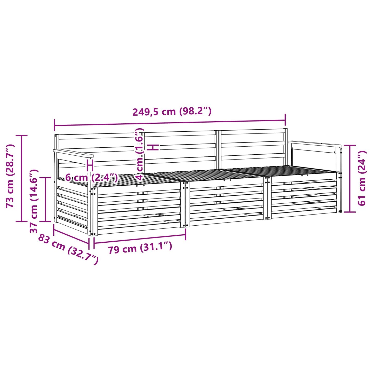 Outdoor Sofa Set 3 pcs Natural Solid Acacia Wood
