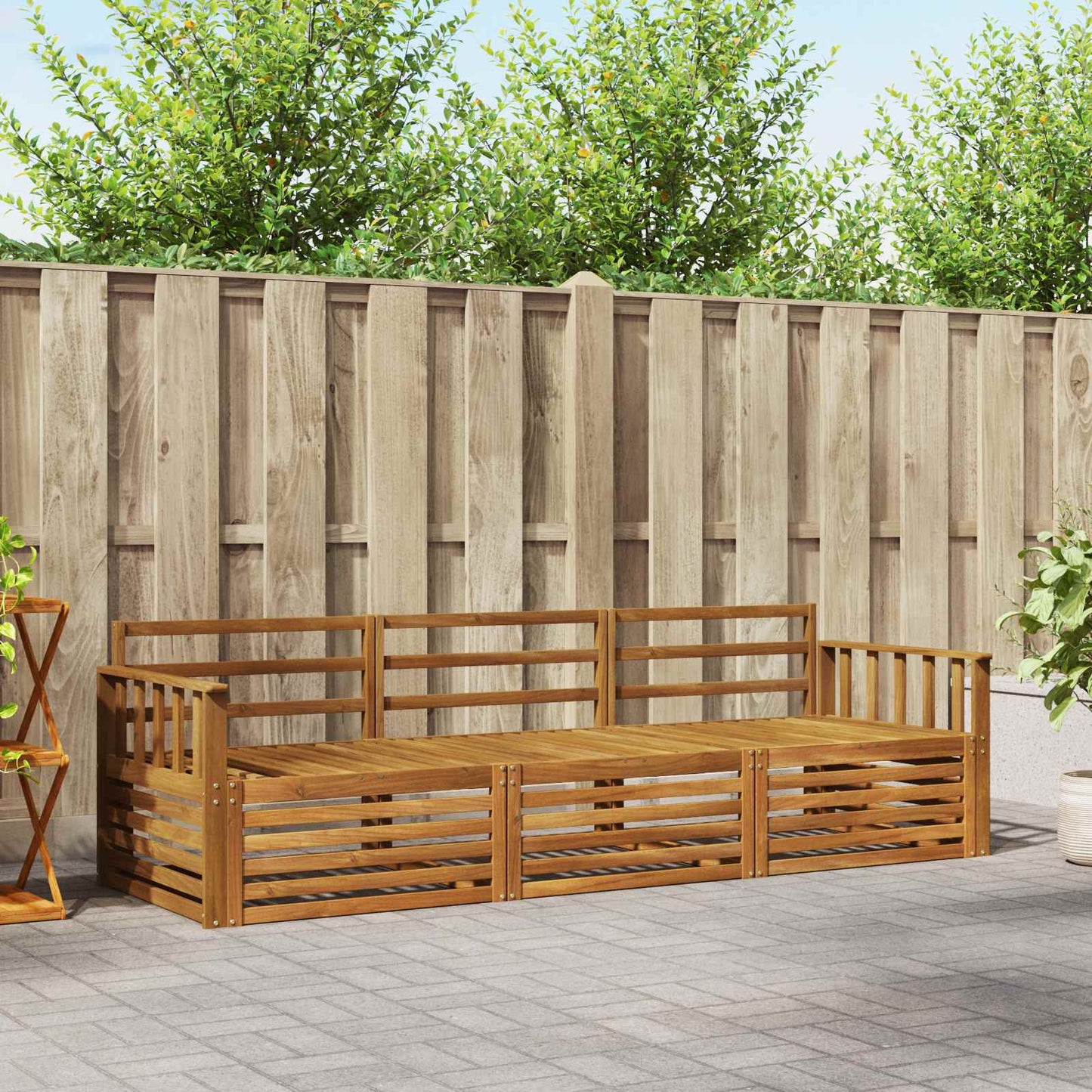 Outdoor Sofa Set 3 pcs Natural Solid Acacia Wood