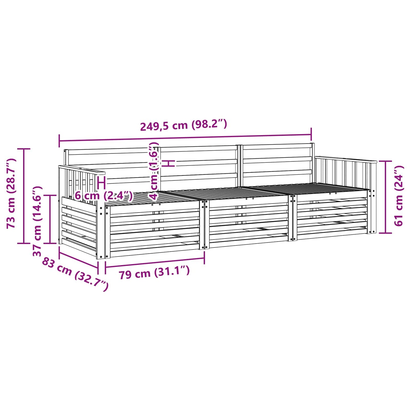 Outdoor Sofa Set 3 pcs Natural Solid Acacia Wood