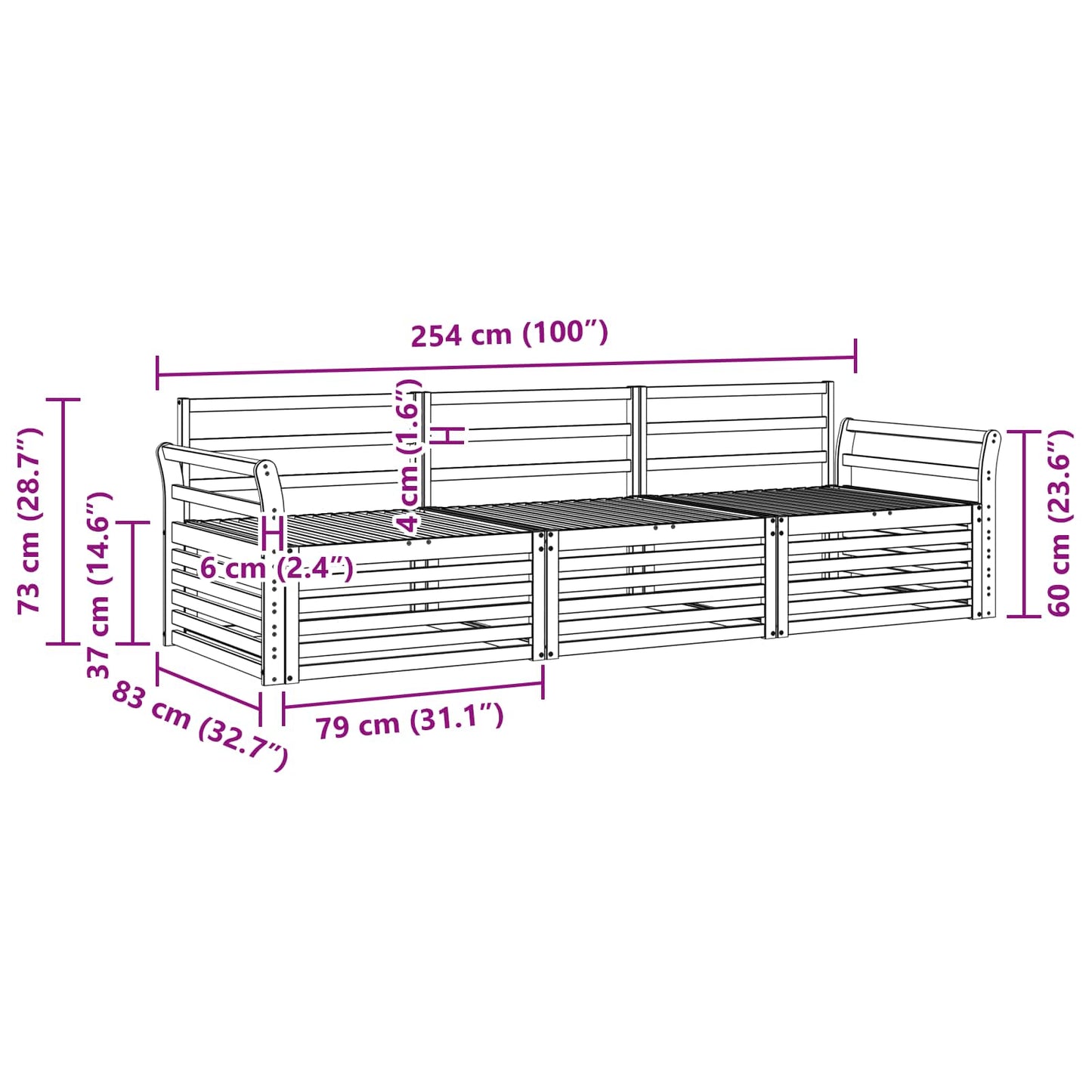 Outdoor Sofa Set 3 pcs Natural Solid Acacia Wood