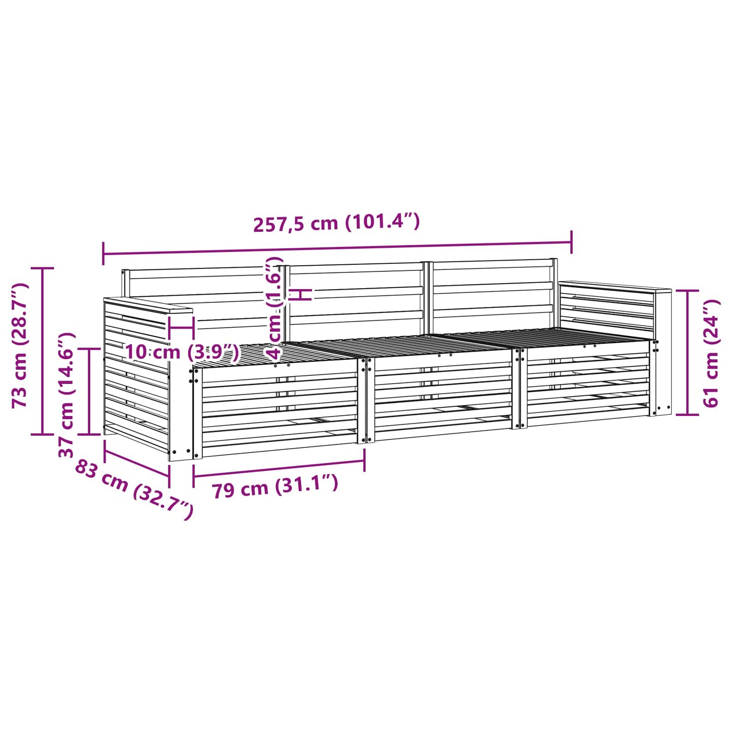 Outdoor Sofa Set 3 pcs Natural Solid Acacia Wood