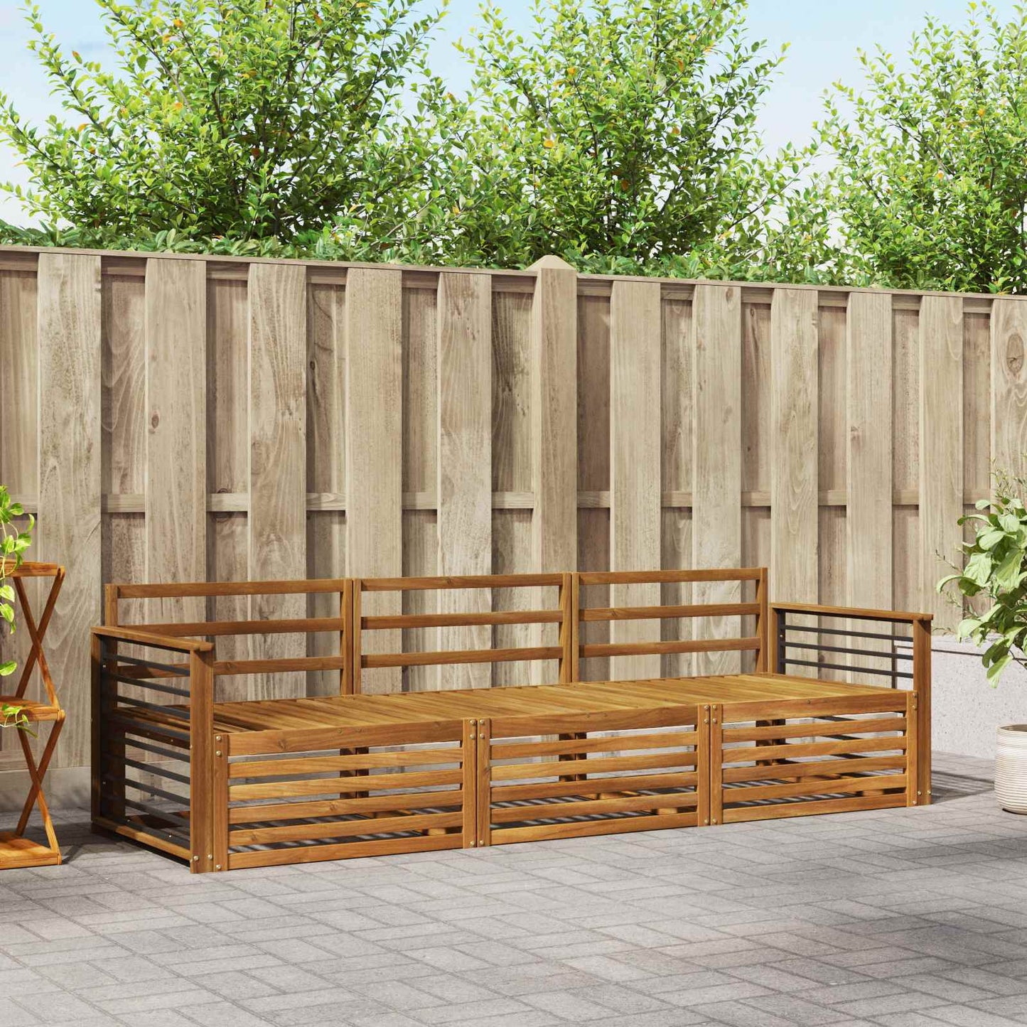 Outdoor Sofa Set 3 pcs Natural Solid Acacia Wood