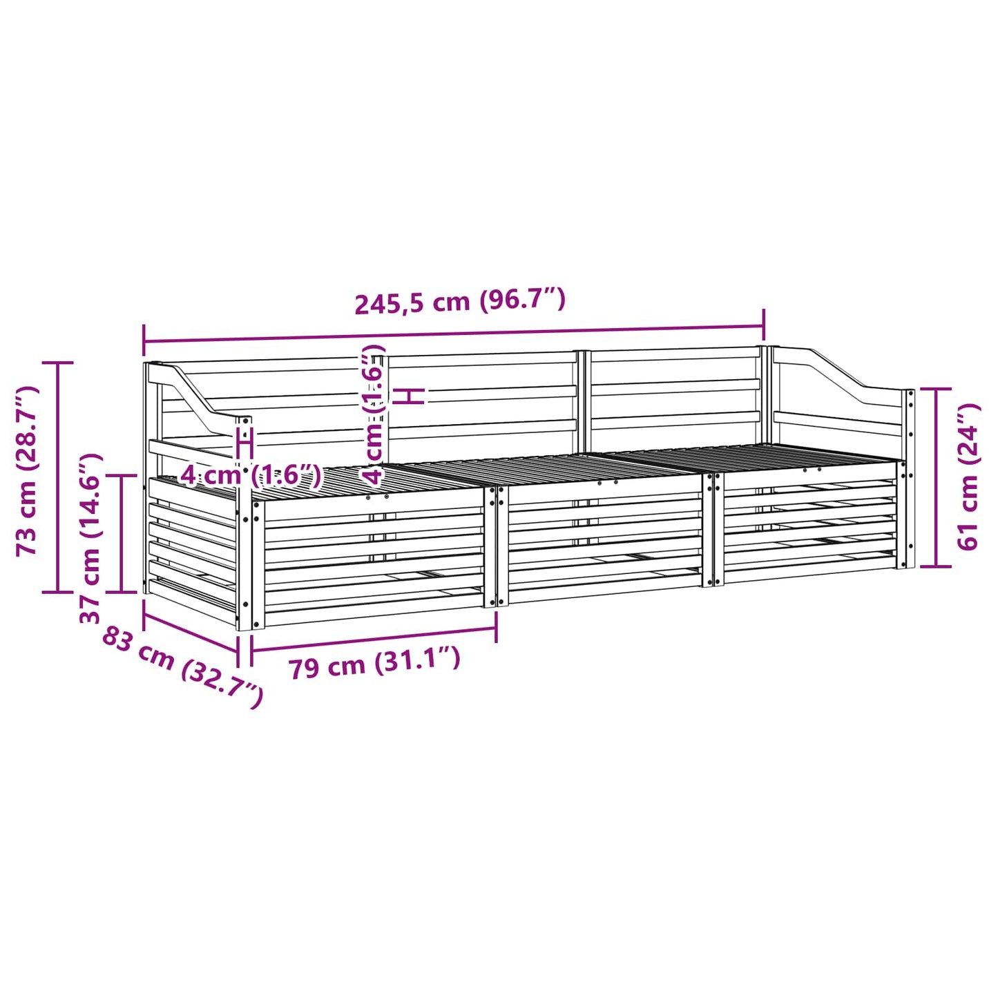 Outdoor Sofa Set 3 pcs Natural Solid Acacia Wood