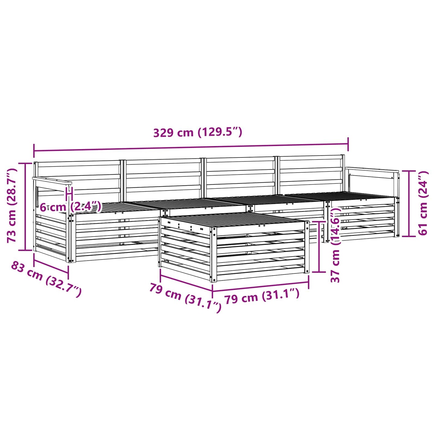 Outdoor Sofa Set 5 pcs Natural Solid Acacia Wood