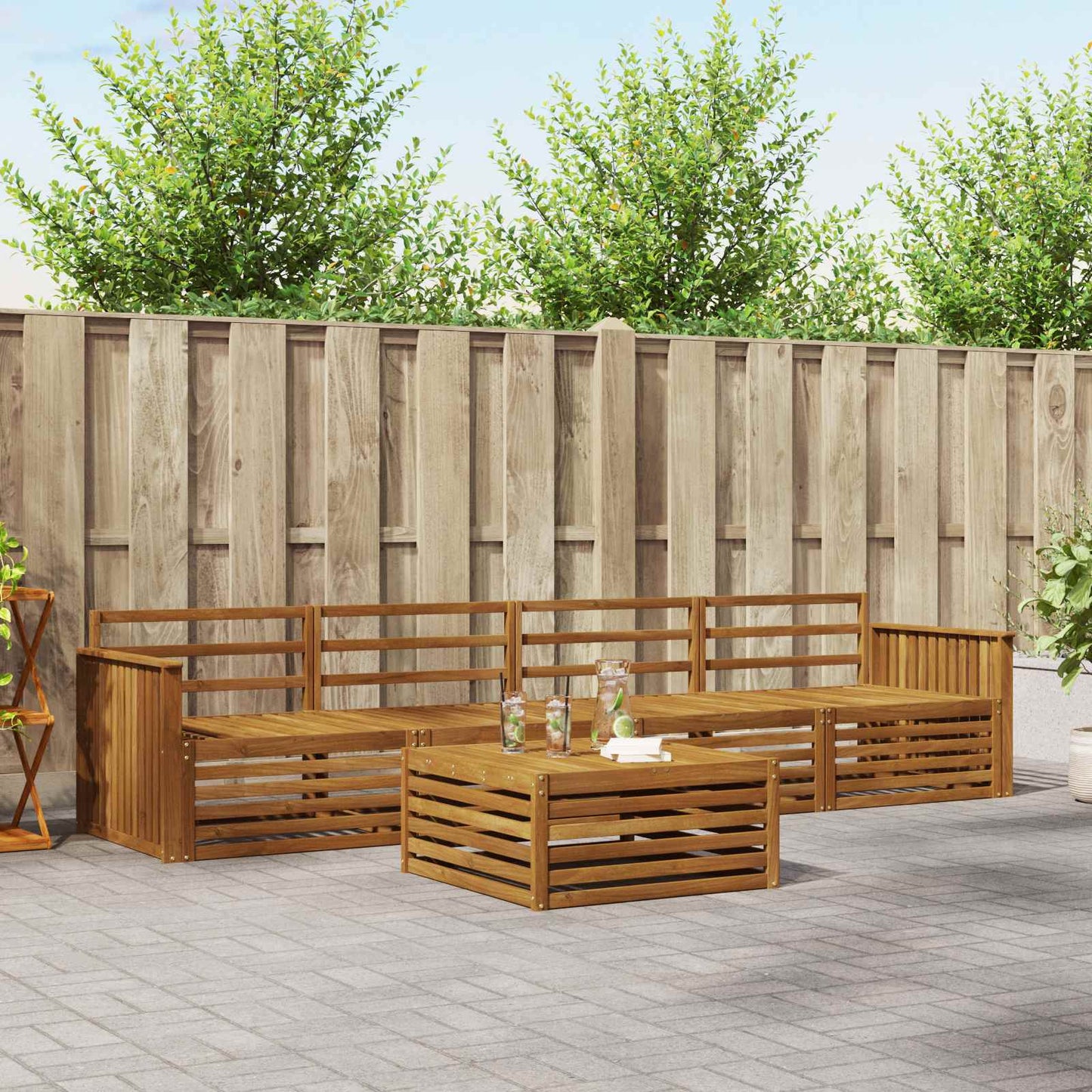 Outdoor Sofa Set 5 pcs Natural Solid Acacia Wood