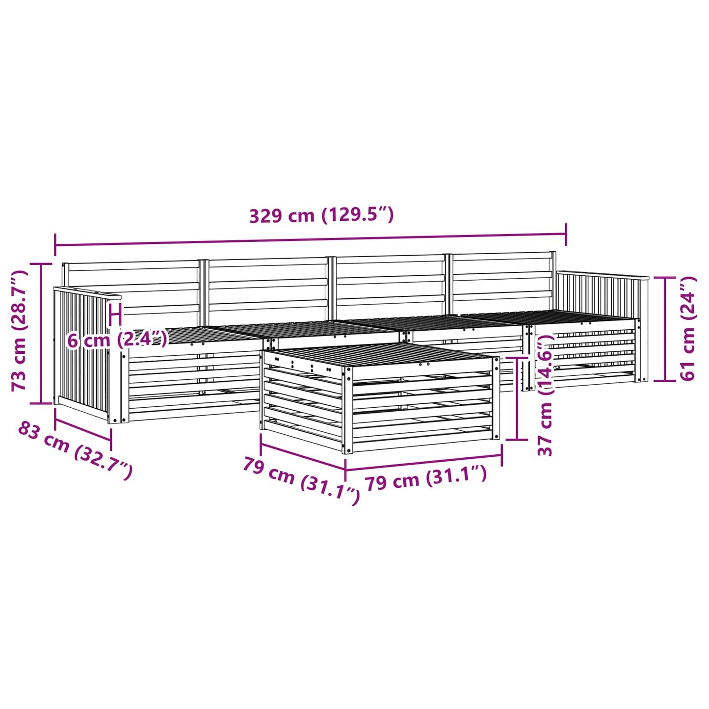 Outdoor Sofa Set 5 pcs Natural Solid Acacia Wood
