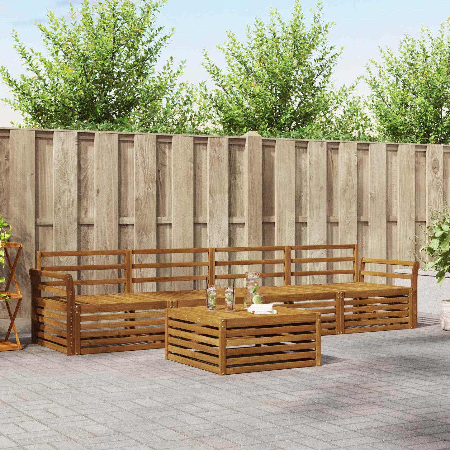 Outdoor Sofa Set 5 pcs Natural Solid Acacia Wood