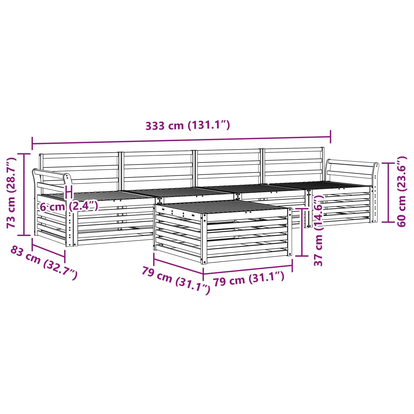 Outdoor Sofa Set 5 pcs Natural Solid Acacia Wood