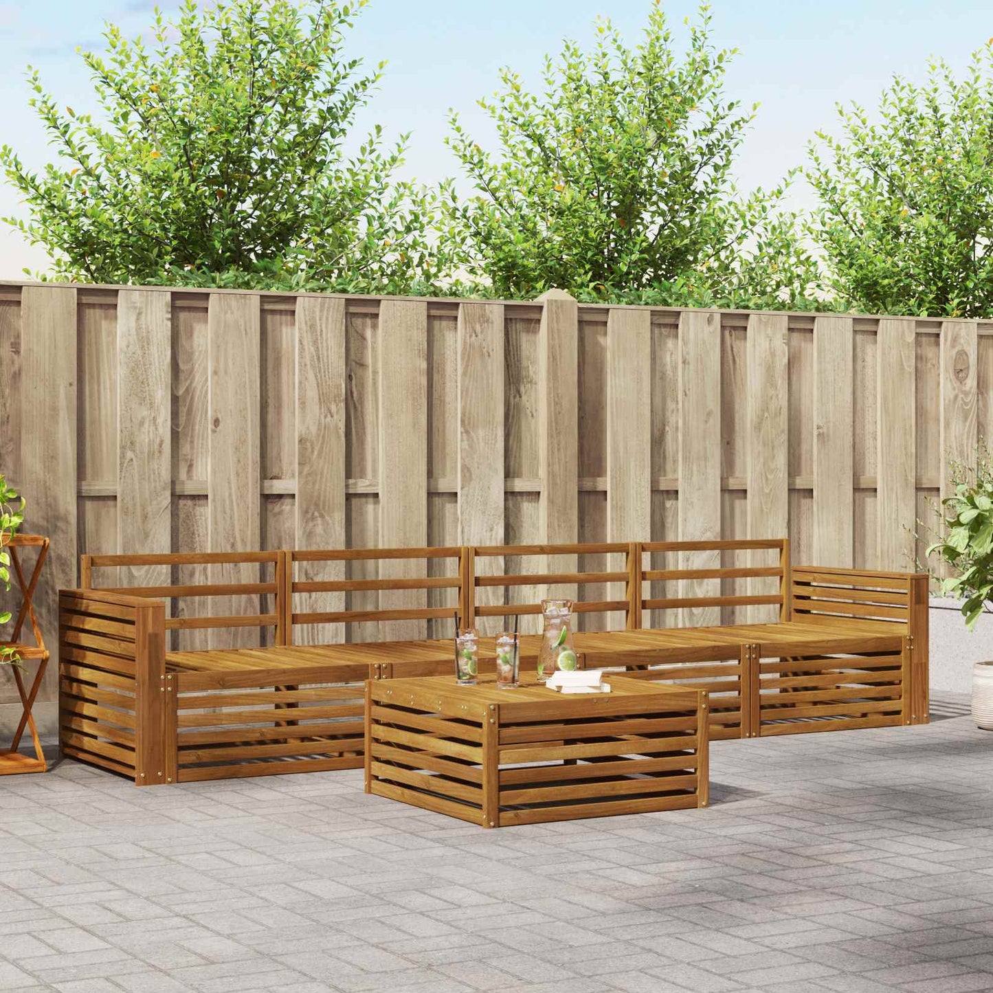 Outdoor Sofa Set 5 pcs Natural Solid Acacia Wood