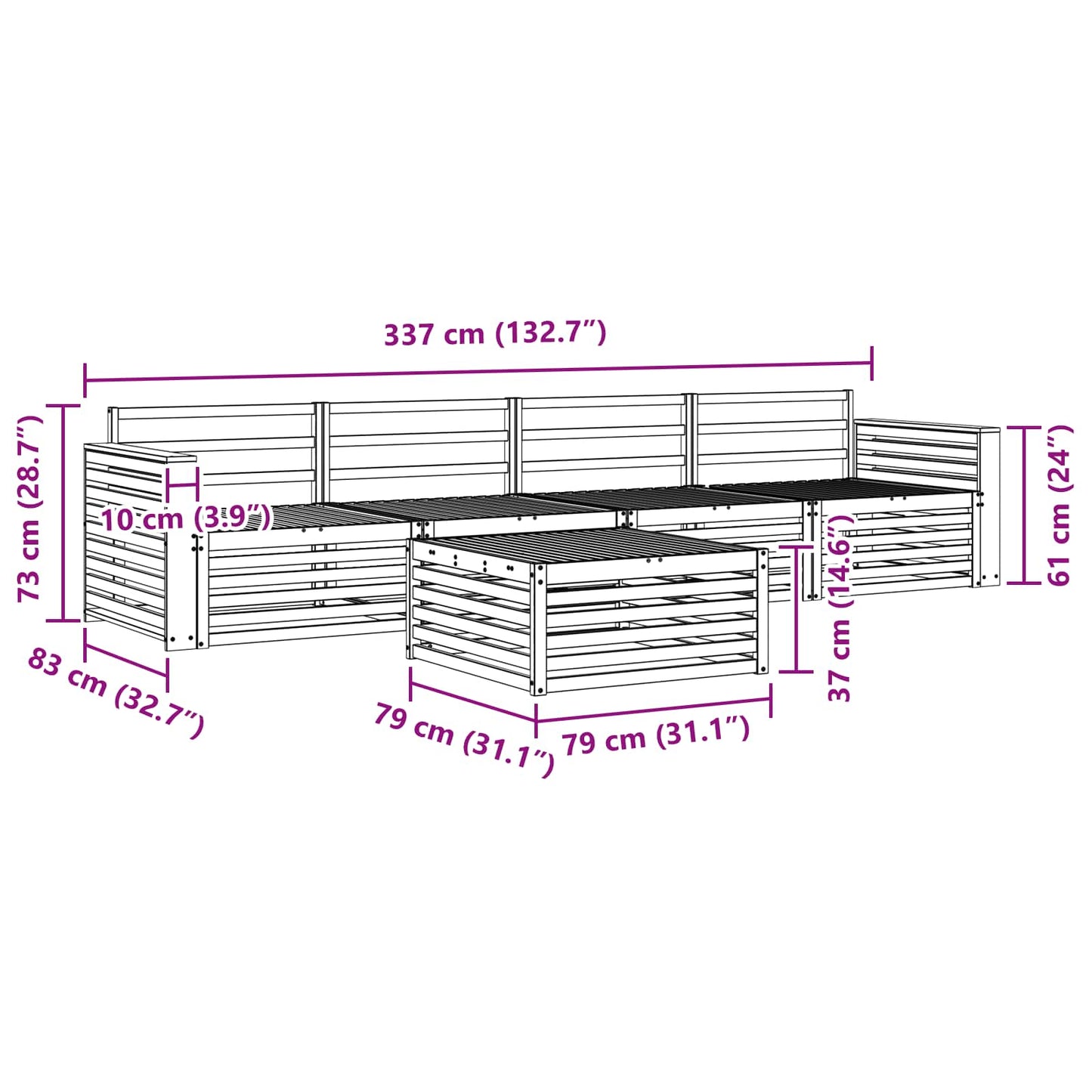 Outdoor Sofa Set 5 pcs Natural Solid Acacia Wood