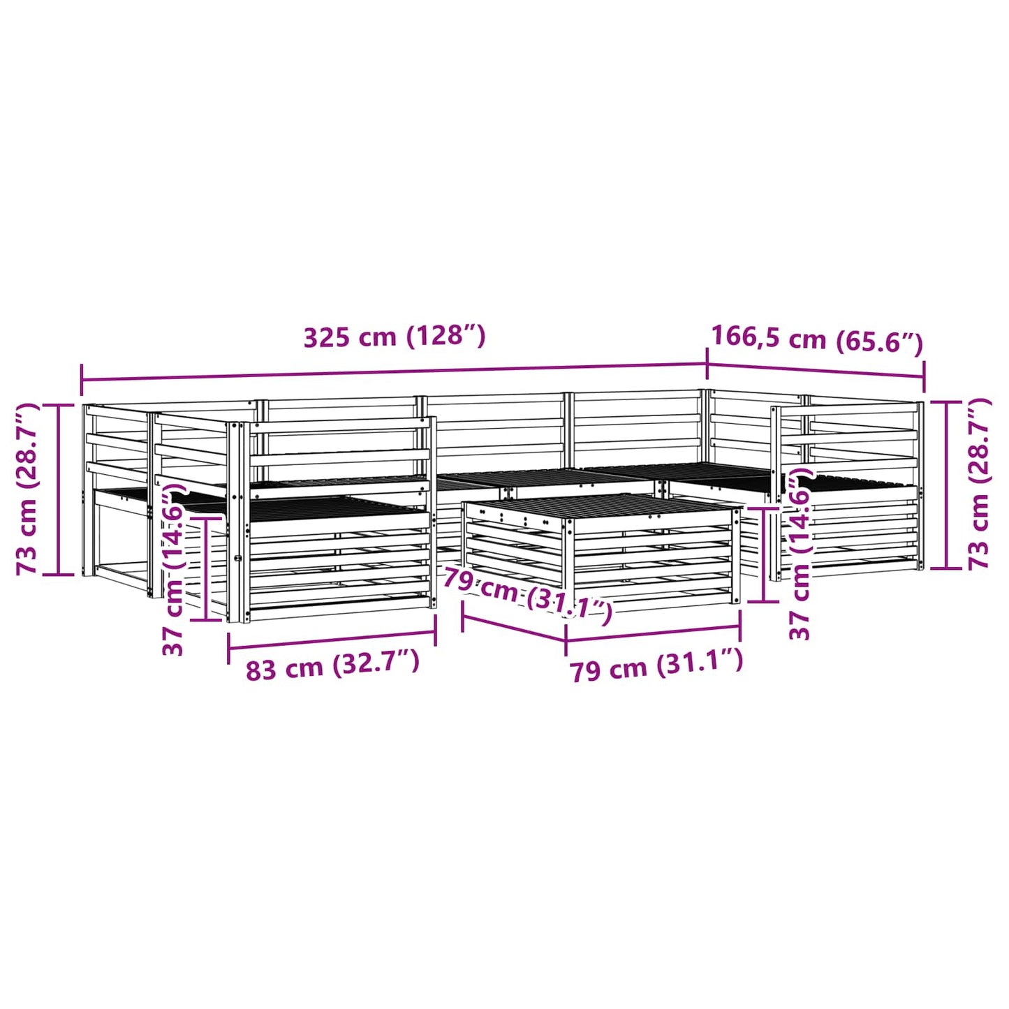 Outdoor Sofa Set 7 pcs Natural Solid Acacia Wood