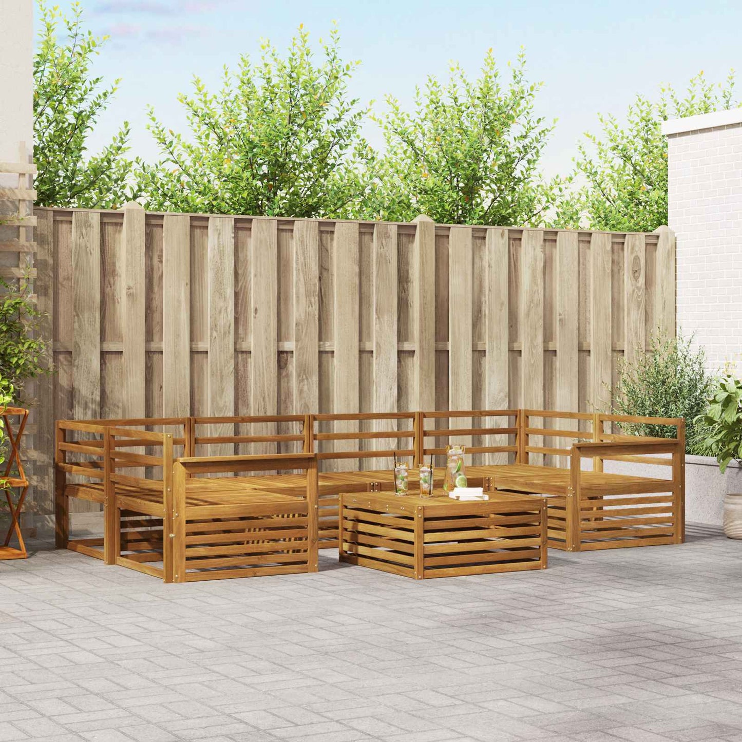 Outdoor Sofa Set 7 pcs Natural Solid Acacia Wood