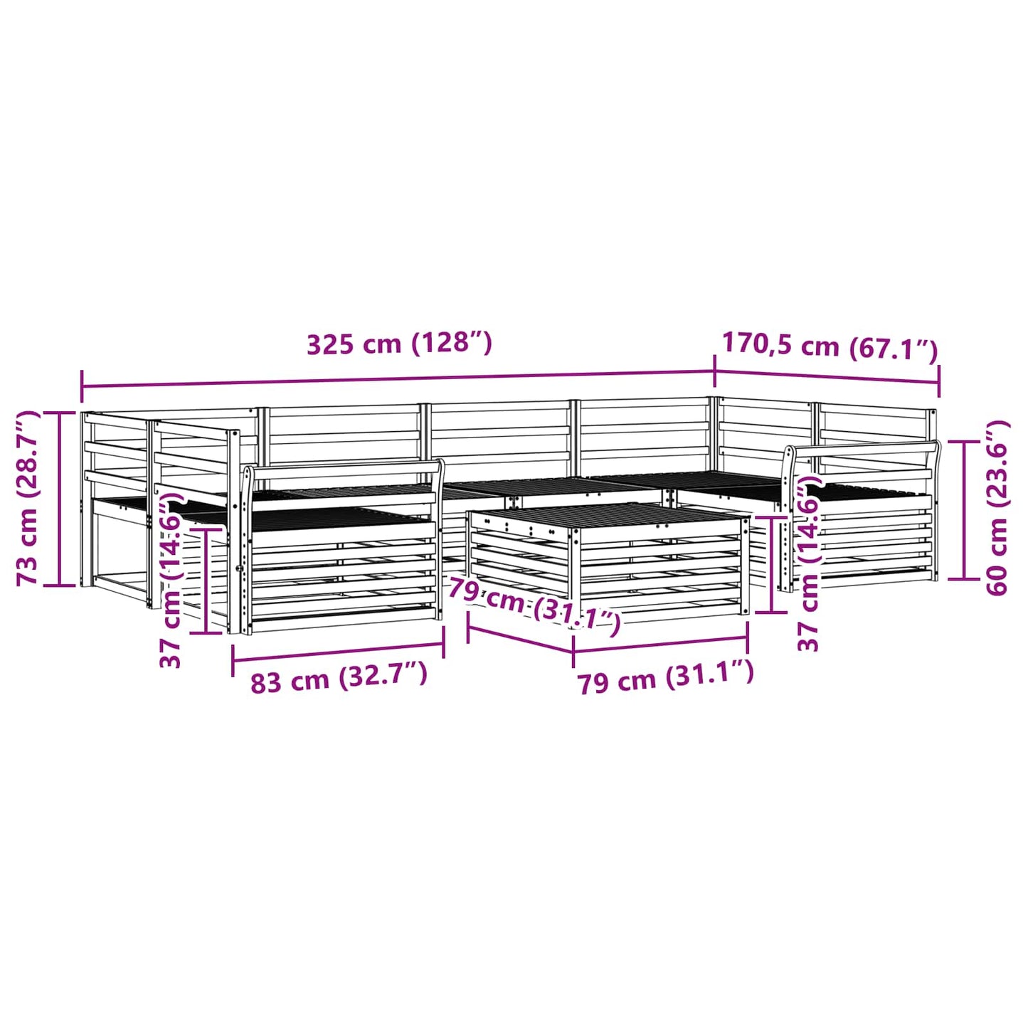 Outdoor Sofa Set 7 pcs Natural Solid Acacia Wood