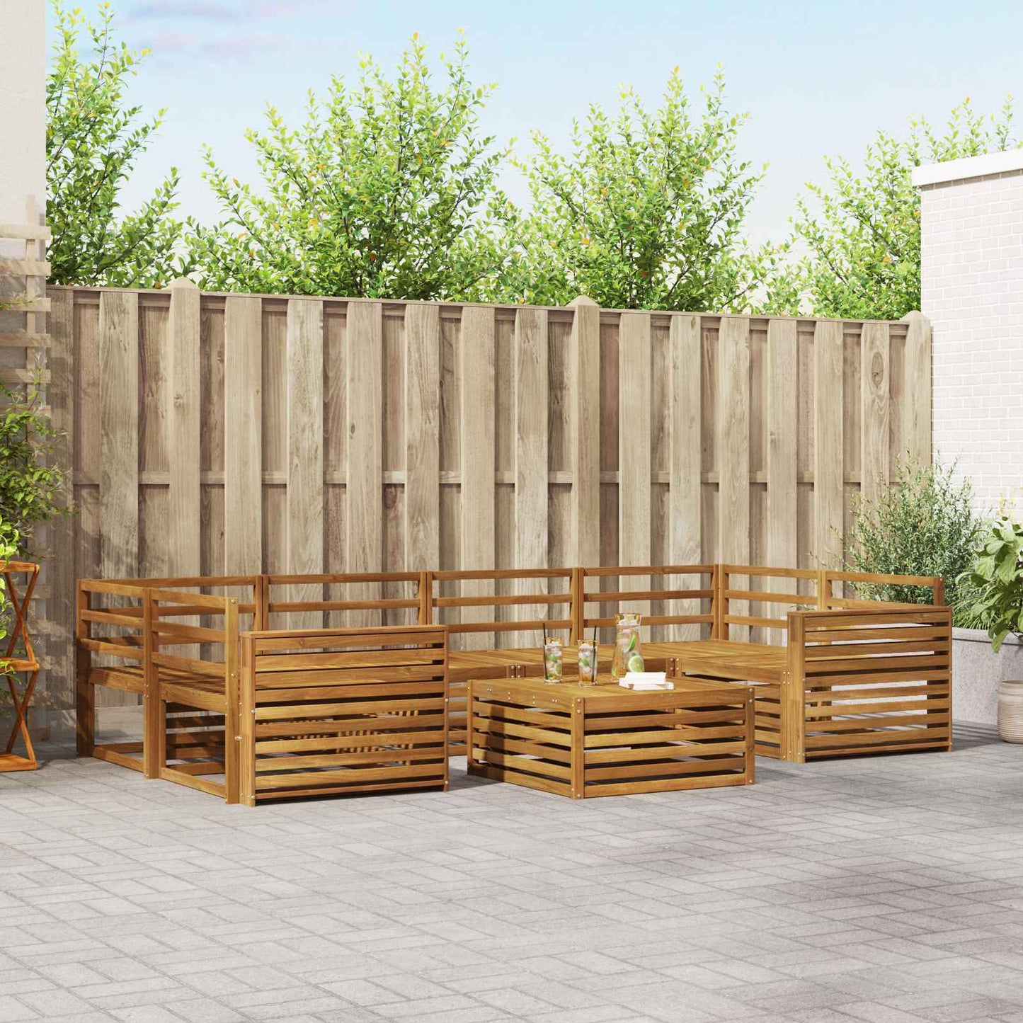 Outdoor Sofa Set 7 pcs Natural Solid Acacia Wood