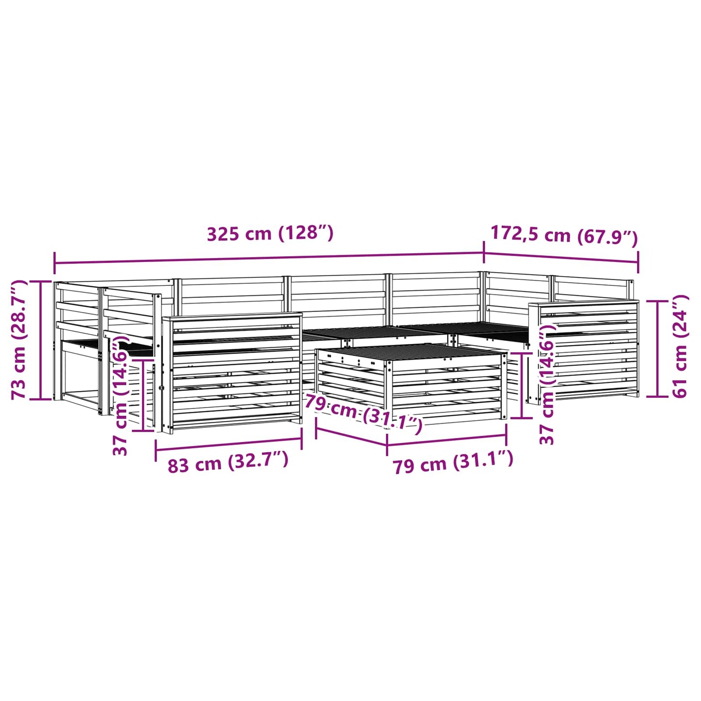 Outdoor Sofa Set 7 pcs Natural Solid Acacia Wood