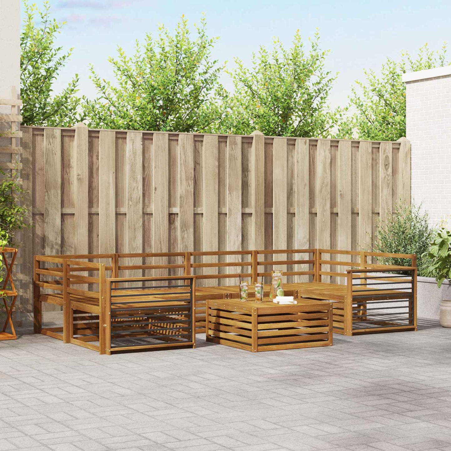 Outdoor Sofa Set 7 pcs Natural Solid Acacia Wood
