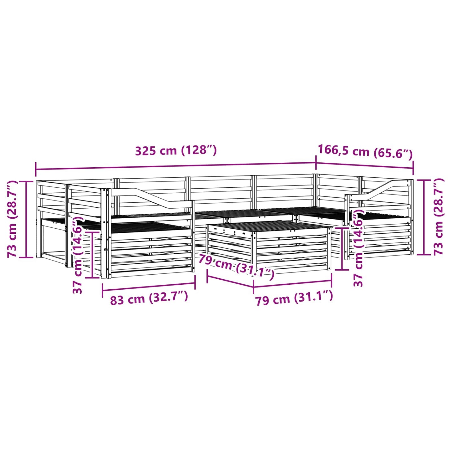 Outdoor Sofa Set 7 pcs Natural Solid Acacia Wood