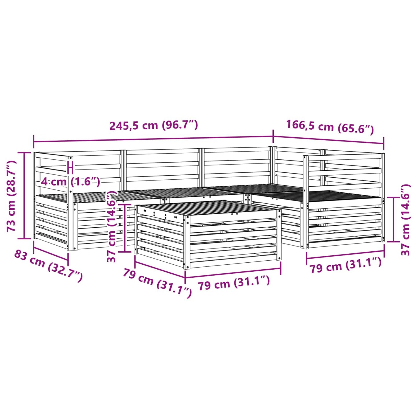 Outdoor Sofa Set 5 pcs Natural Solid Acacia Wood