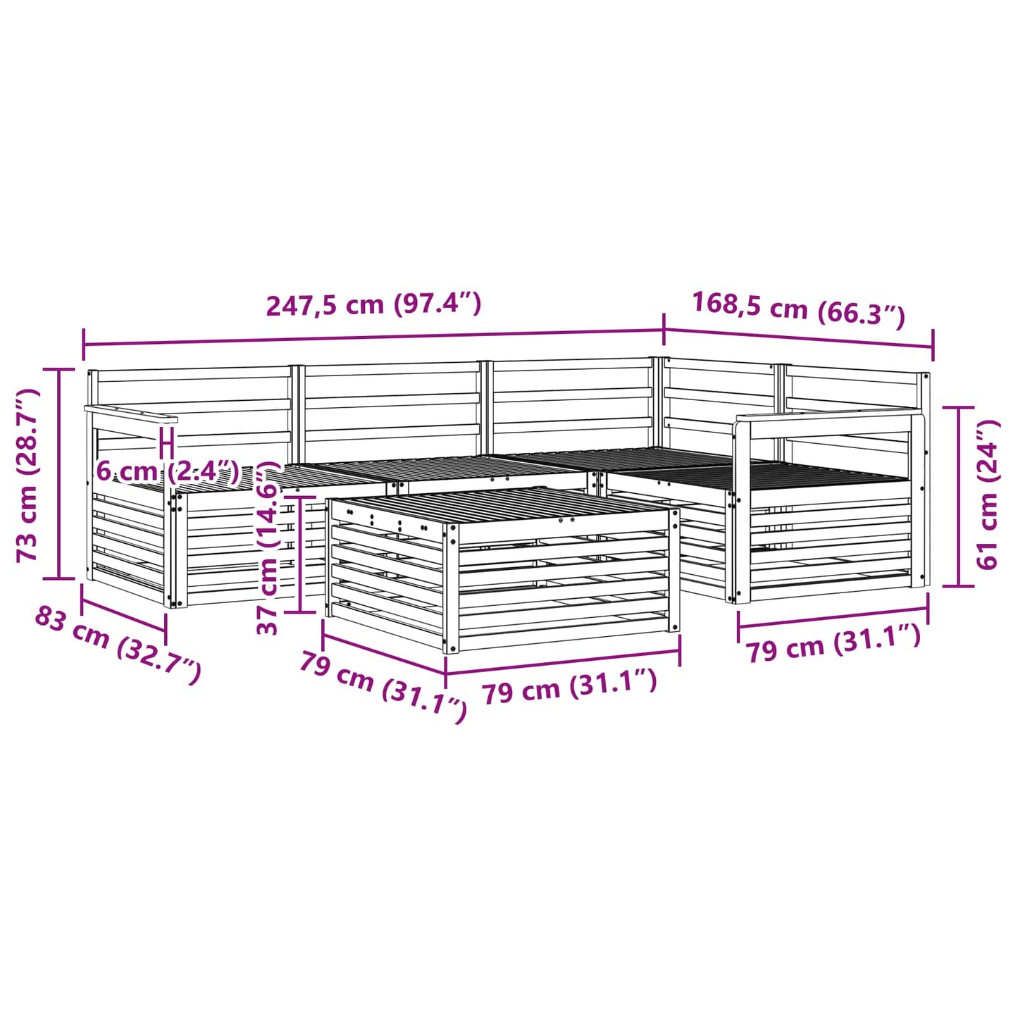 Outdoor Sofa Set 5 pcs Natural Solid Acacia Wood