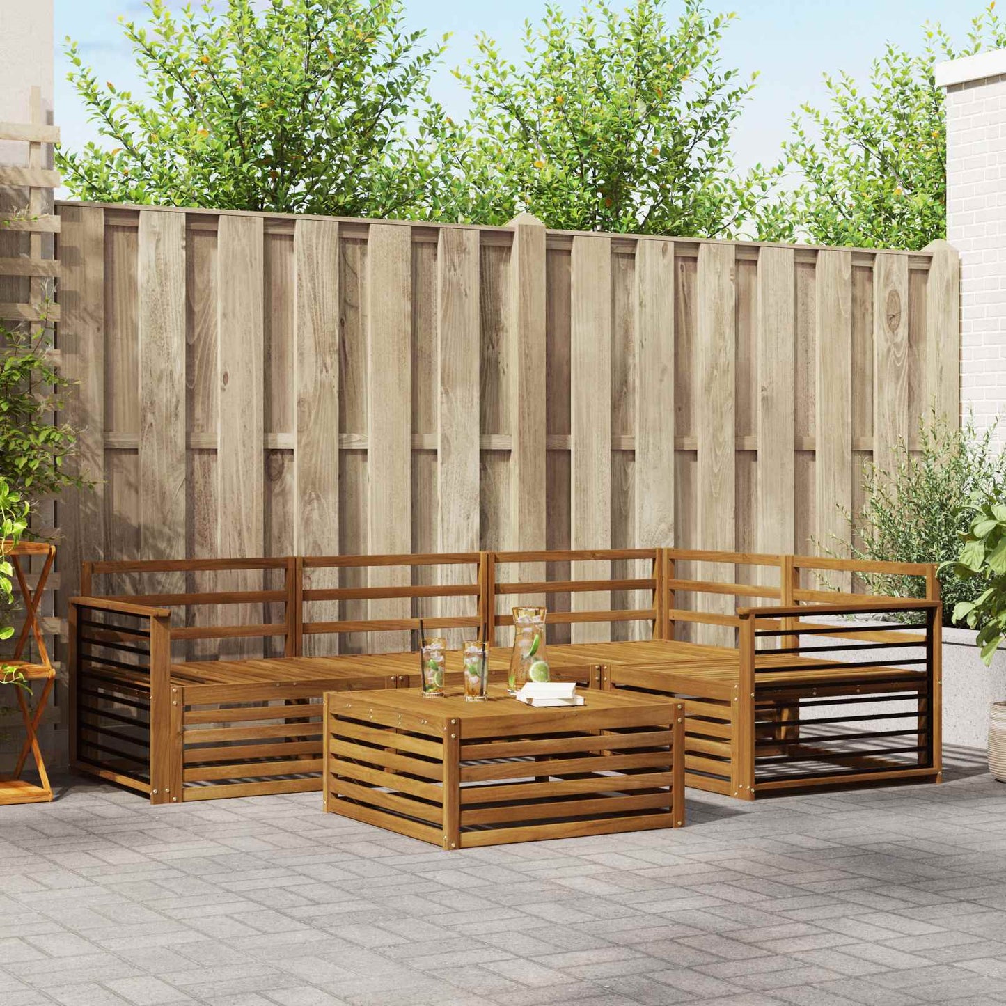Outdoor Sofa Set 5 pcs Natural Solid Acacia Wood