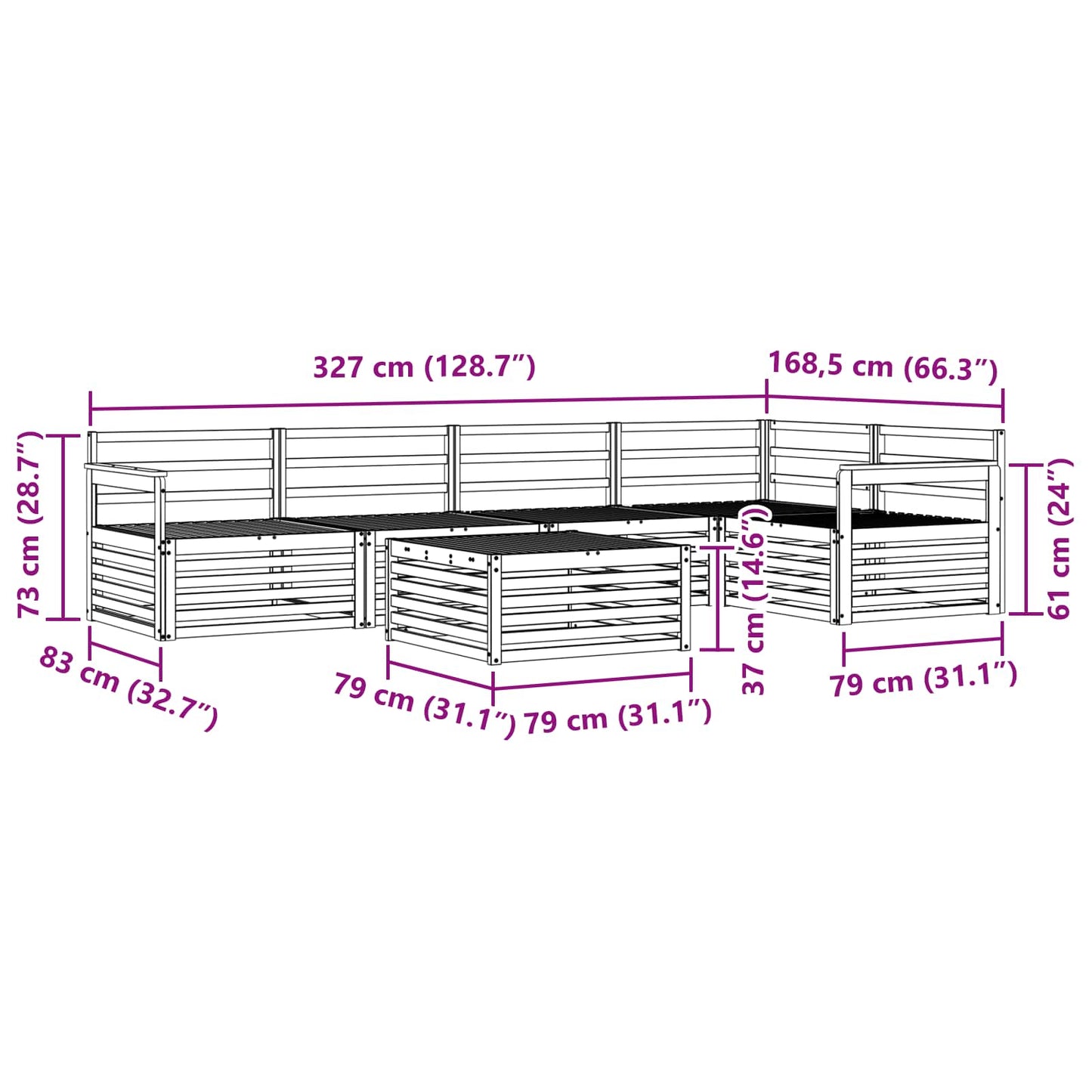 Outdoor Sofa Set 6 pcs Natural