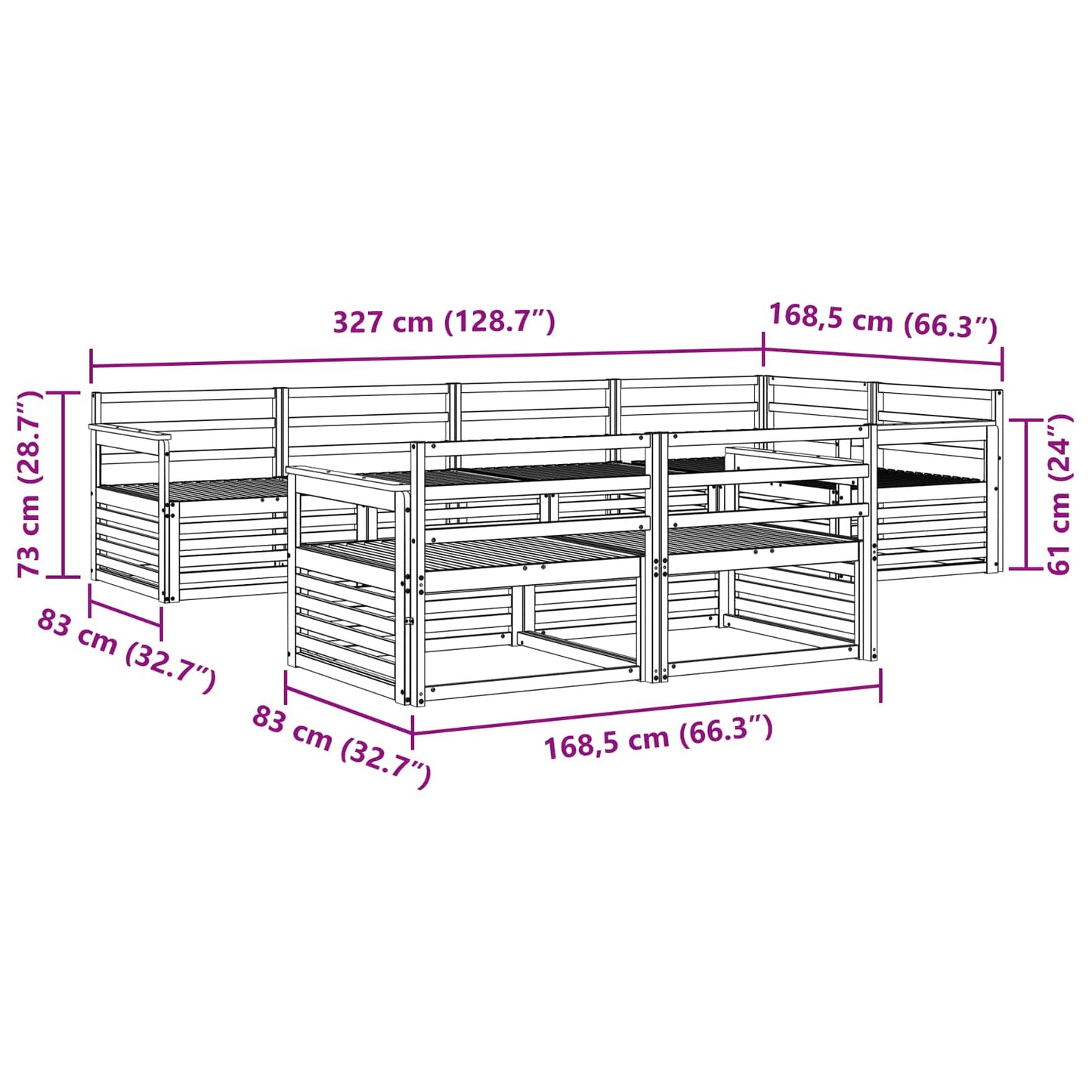 Outdoor Sofa Set 7 pcs Natural Solid Acacia Wood