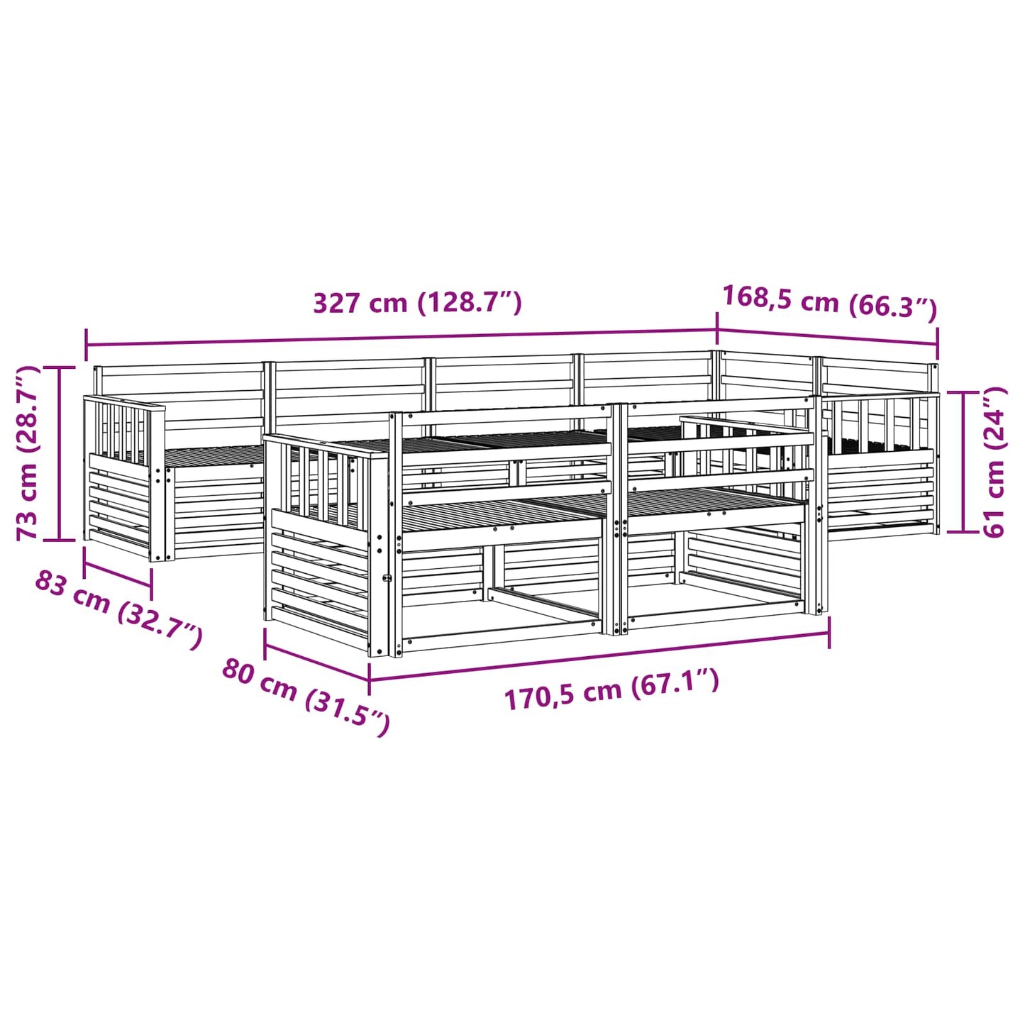 Outdoor Sofa Set 7 pcs Natural Solid Acacia Wood