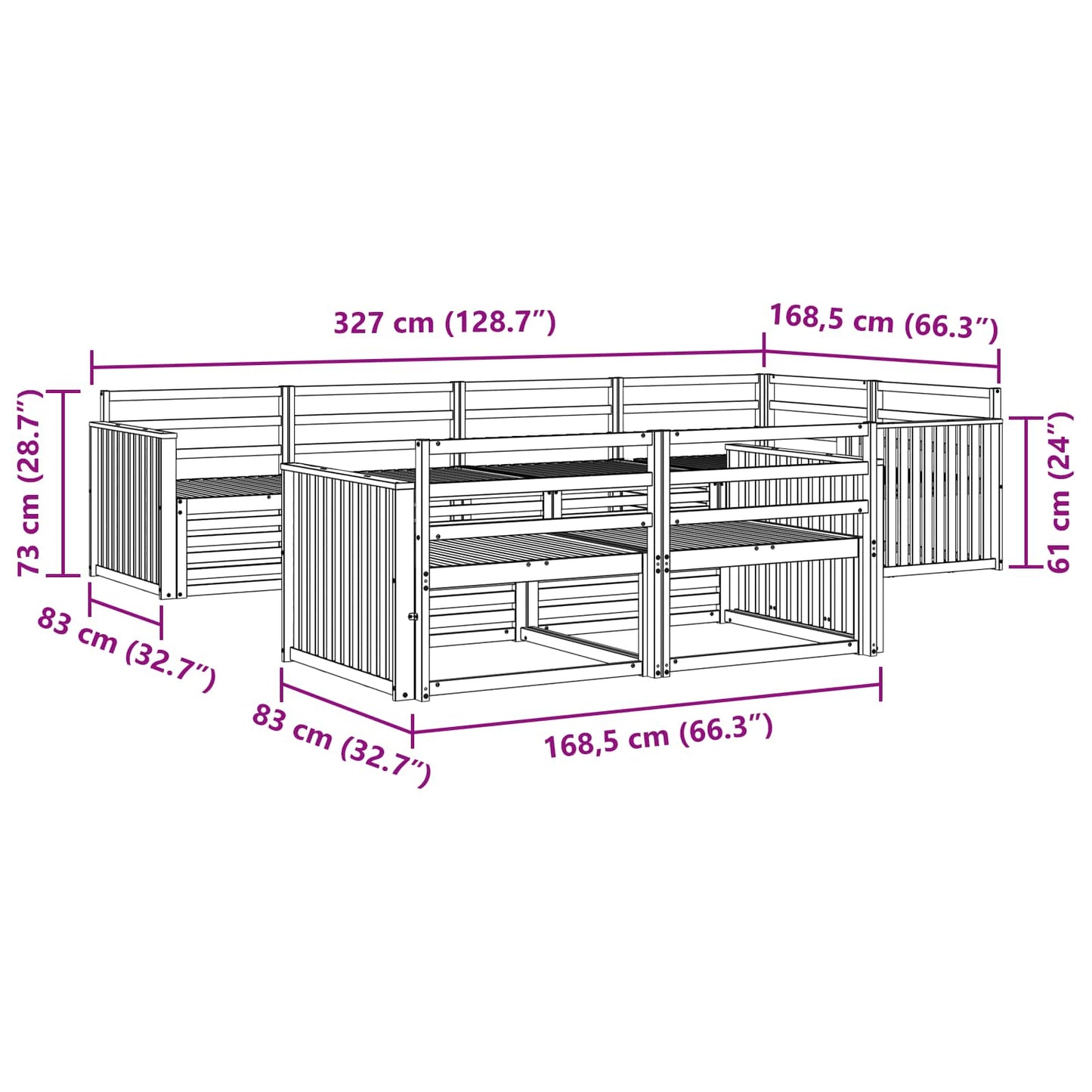Outdoor Sofa Set 7 pcs Natural Solid Acacia Wood
