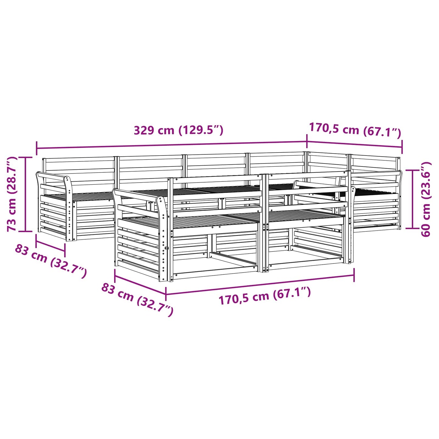 Outdoor Sofa Set 7 pcs Natural Solid Acacia Wood
