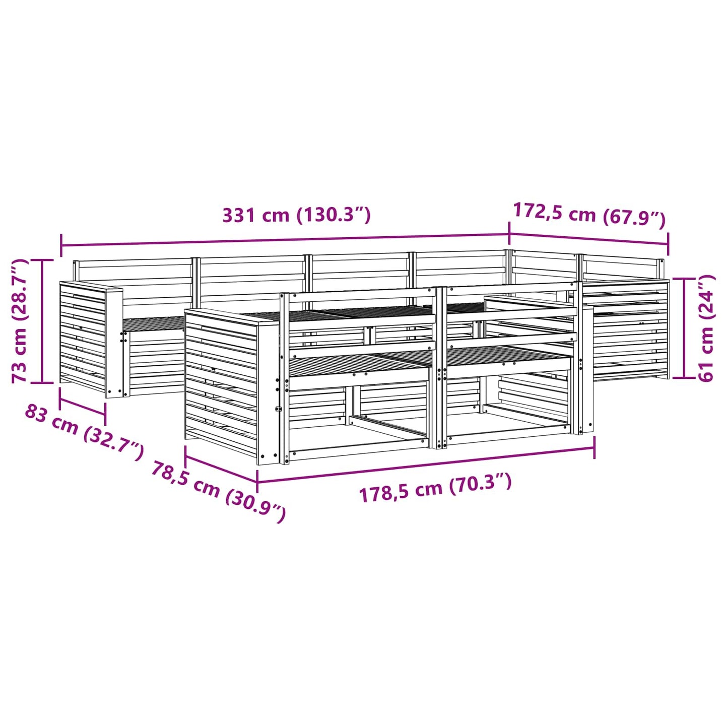 Outdoor Sofa Set 7 pcs Natural Solid Acacia Wood