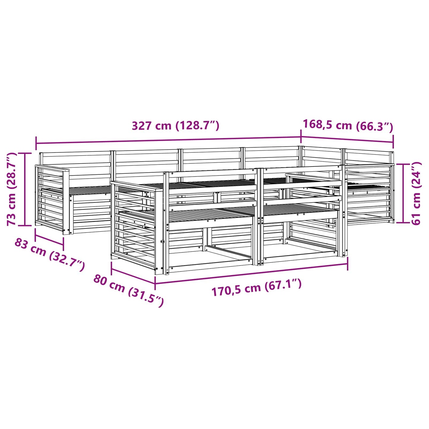 Outdoor Sofa Set 7 pcs Natural Solid Acacia Wood