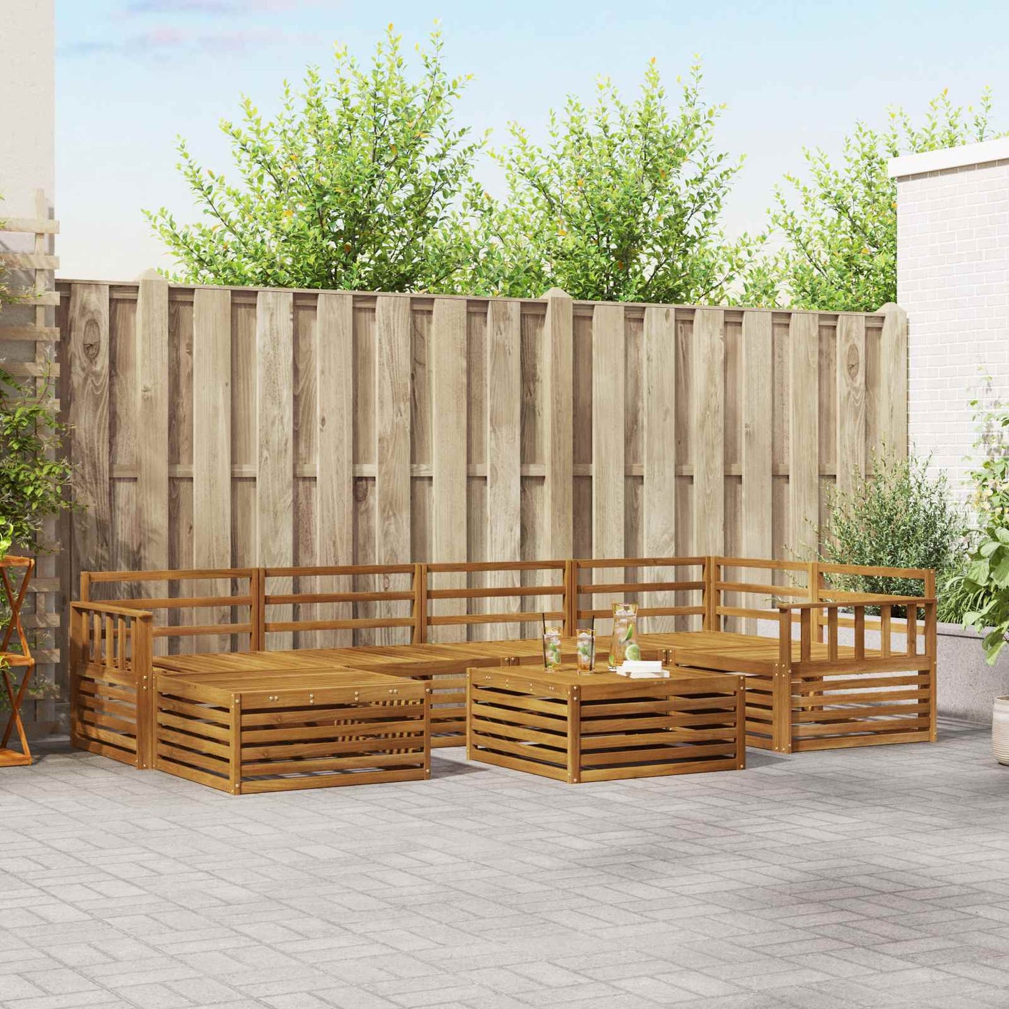 Outdoor Sofa Set 7 pcs Natural Solid Acacia Wood