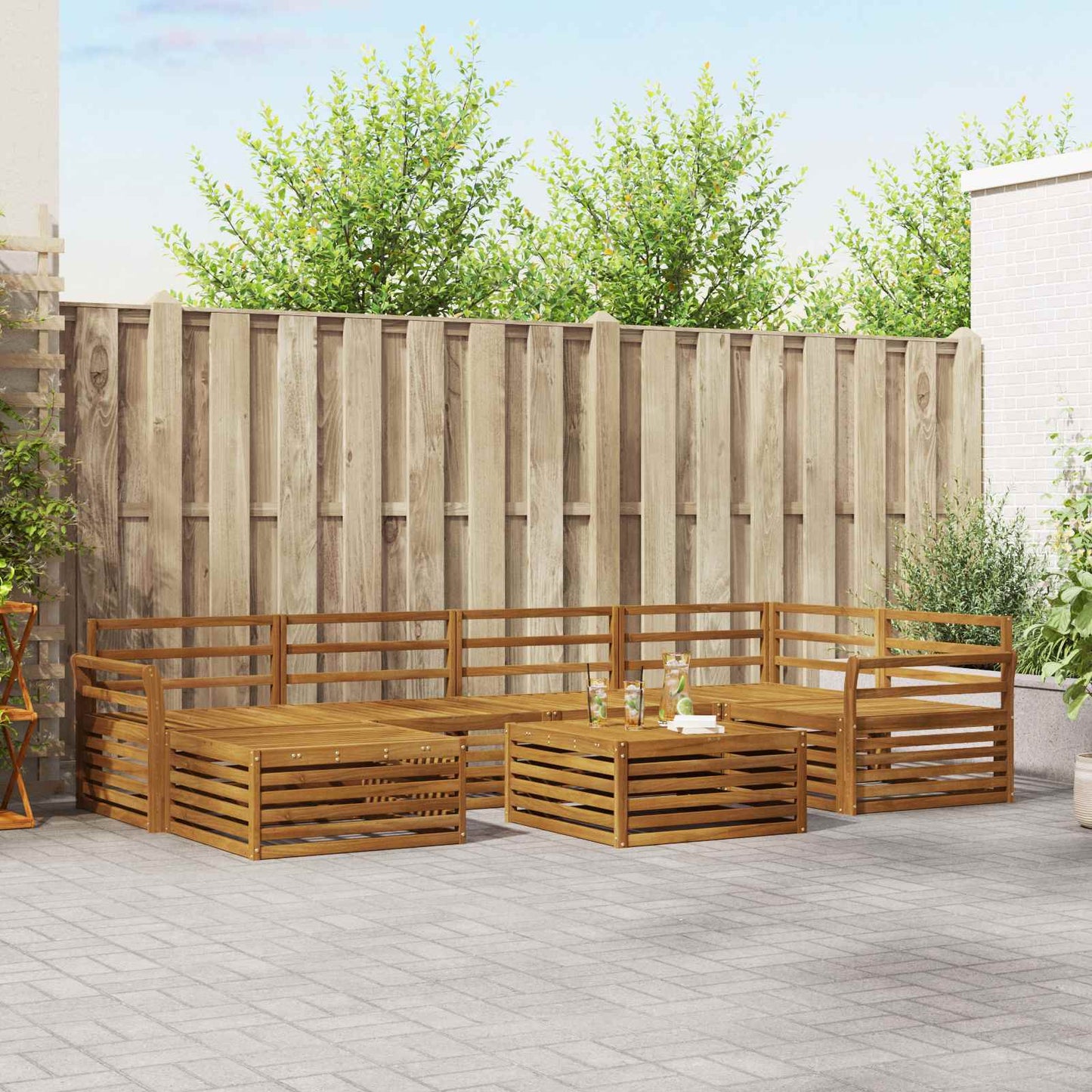 Outdoor Sofa Set 7 pcs Natural Solid Acacia Wood