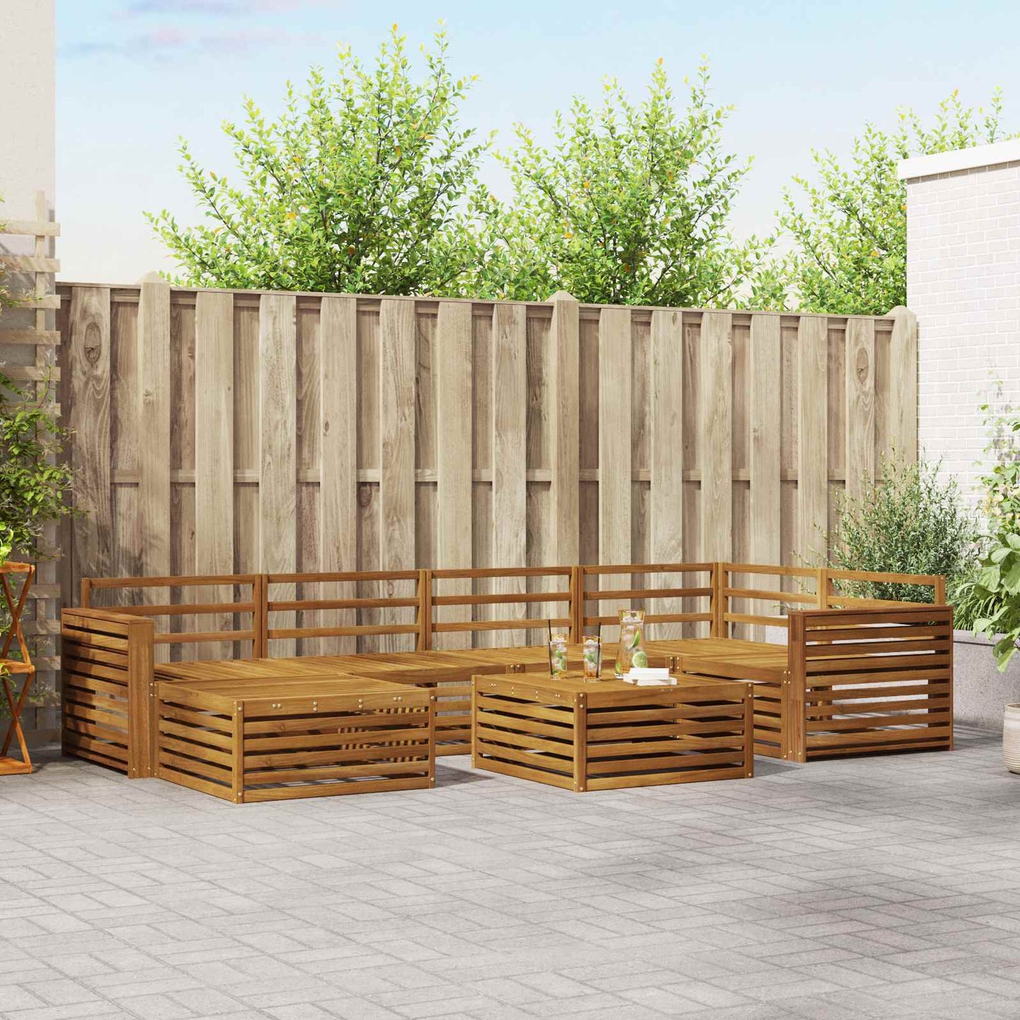 Outdoor Sofa Set 7 pcs Natural Solid Acacia Wood