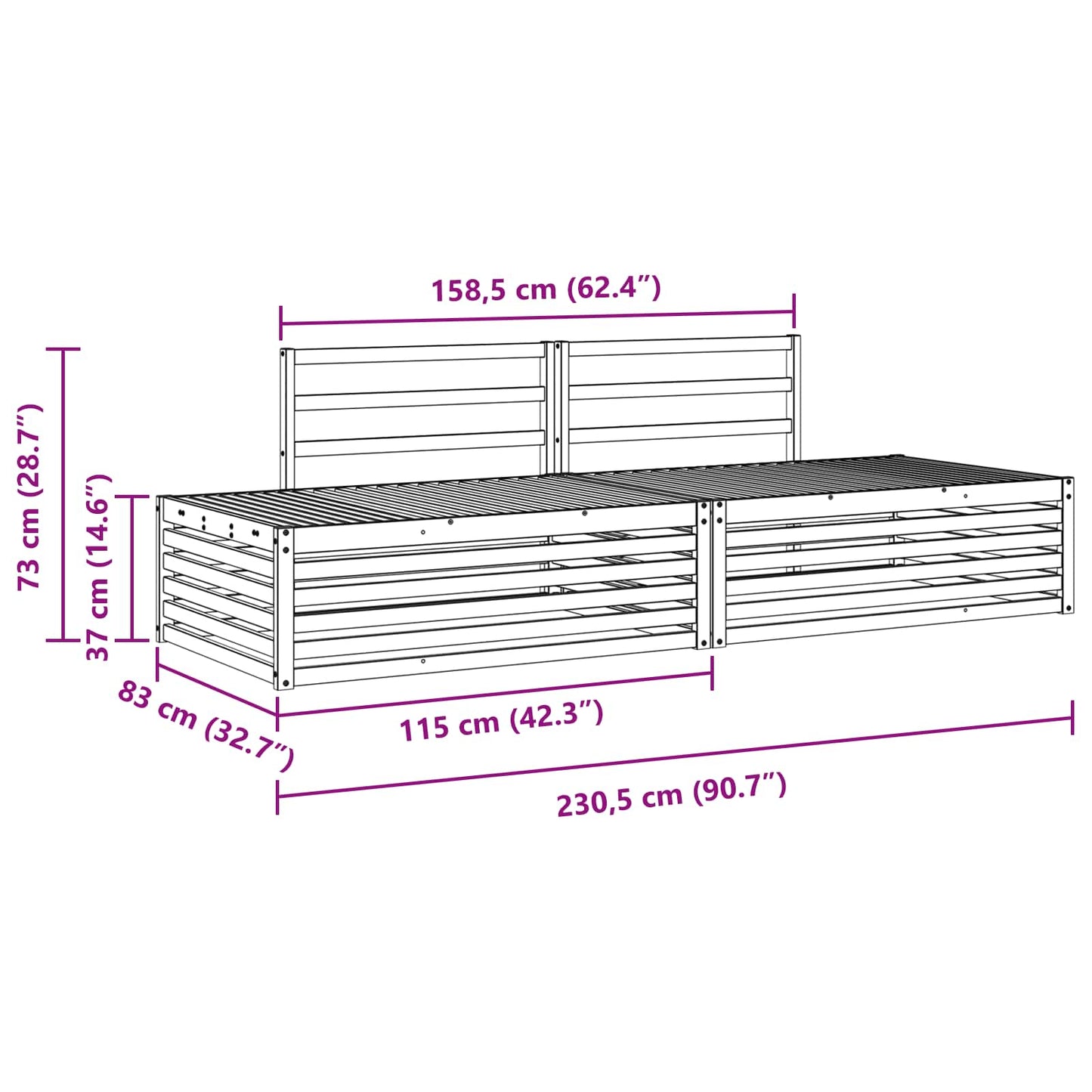 Outdoor Sofa Set Natural 203.5 x 83 x 73 cm Solid Acacia Wood