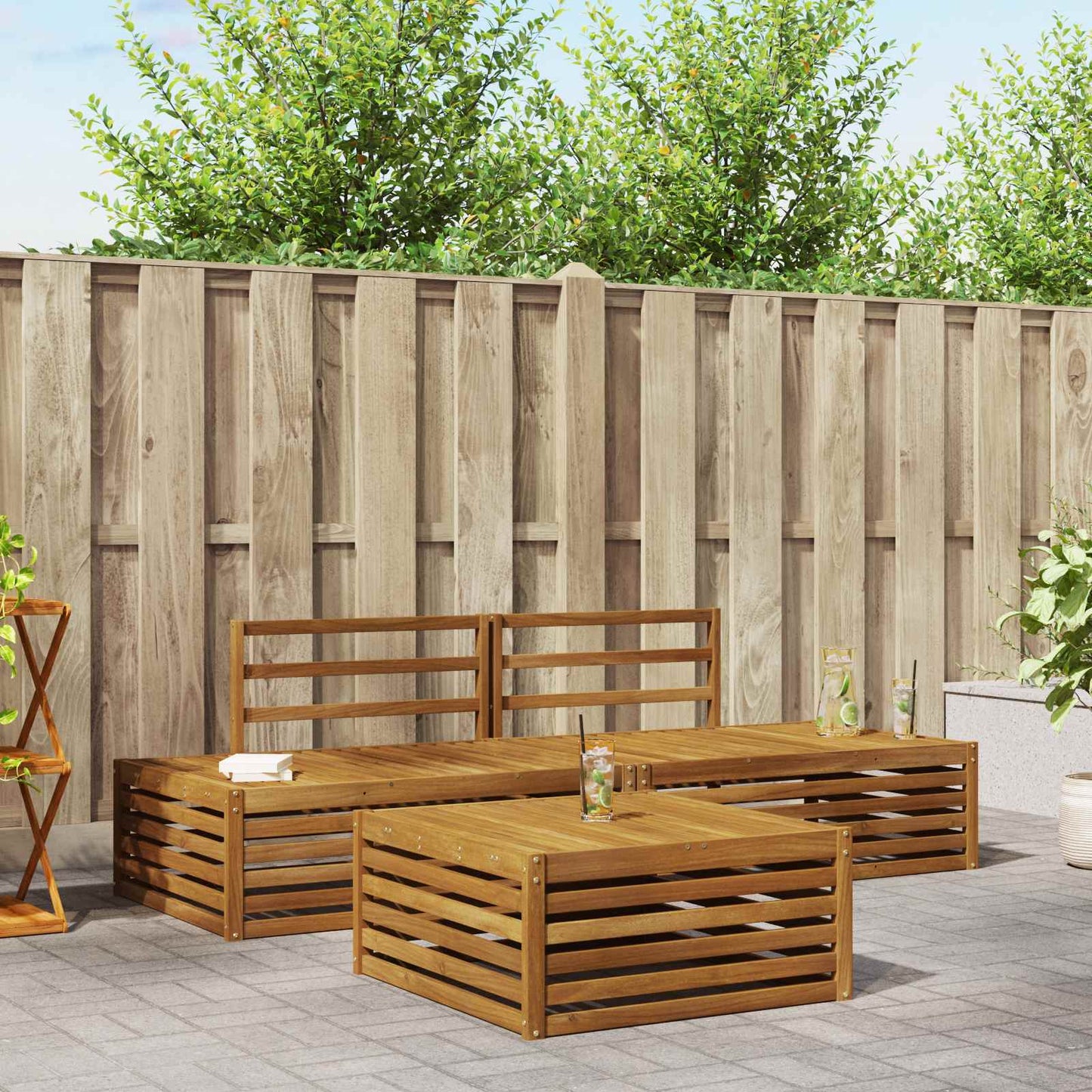 Outdoor Sofa Set 3 Piece Natural Solid Acacia Wood