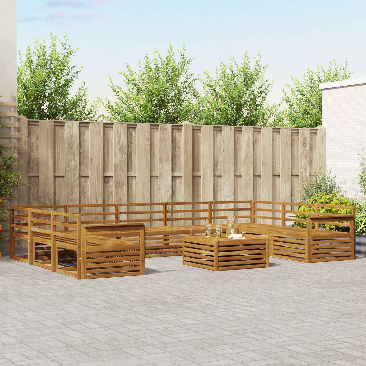 Outdoor Sofa Set 10 pcs Natural Solid Acacia Wood