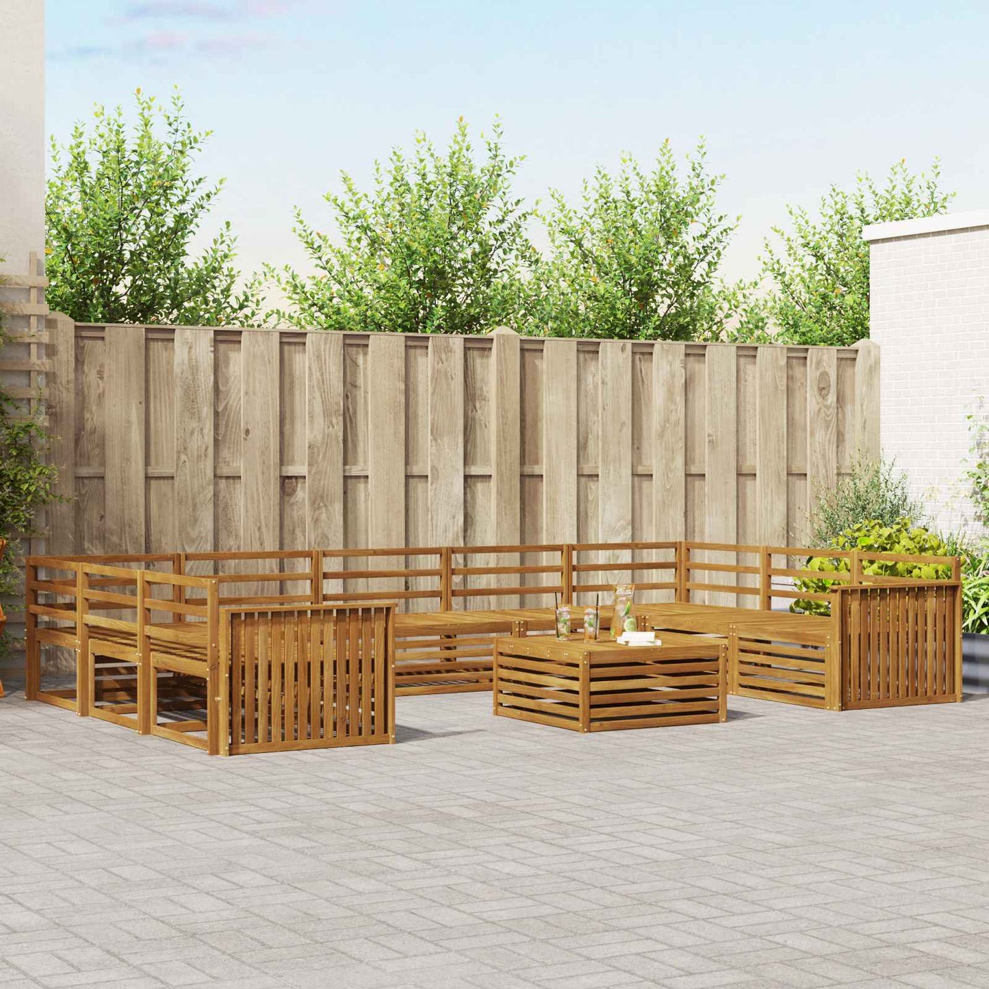 Outdoor Sofa Set 10 pcs Natural Solid Acacia Wood