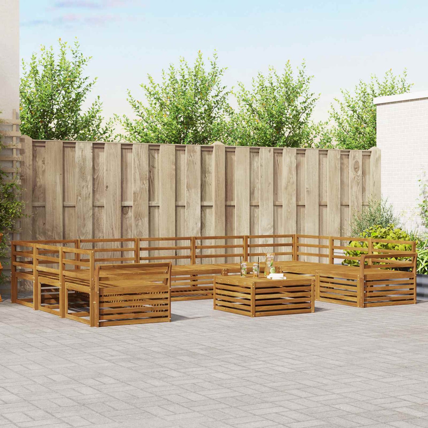 Outdoor Sofa Set 10 pcs Natural Solid Acacia Wood