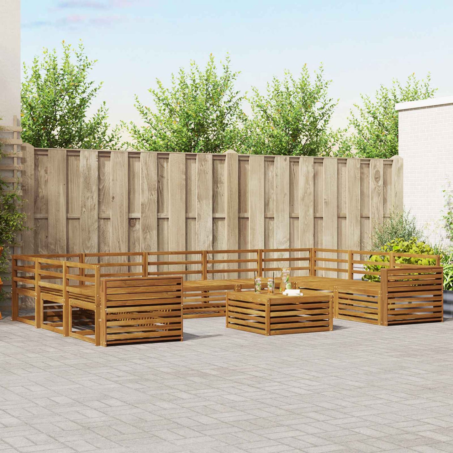 Outdoor Sofa Set 10 pcs Natural Solid Acacia Wood