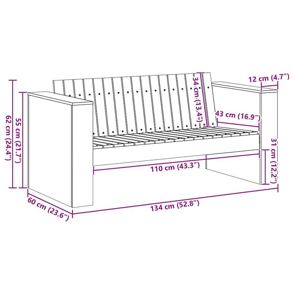 Garden Sofa White 134 x 60 x 62 cm Solid Pine Wood