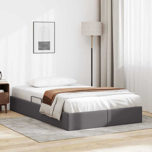 Storage Bed with Mattress Grey 120 x 190 cm Faux leather