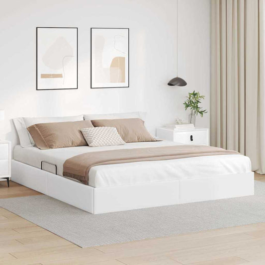 Storage Bed with Mattress Pure White 160 x 200 cm Faux leather