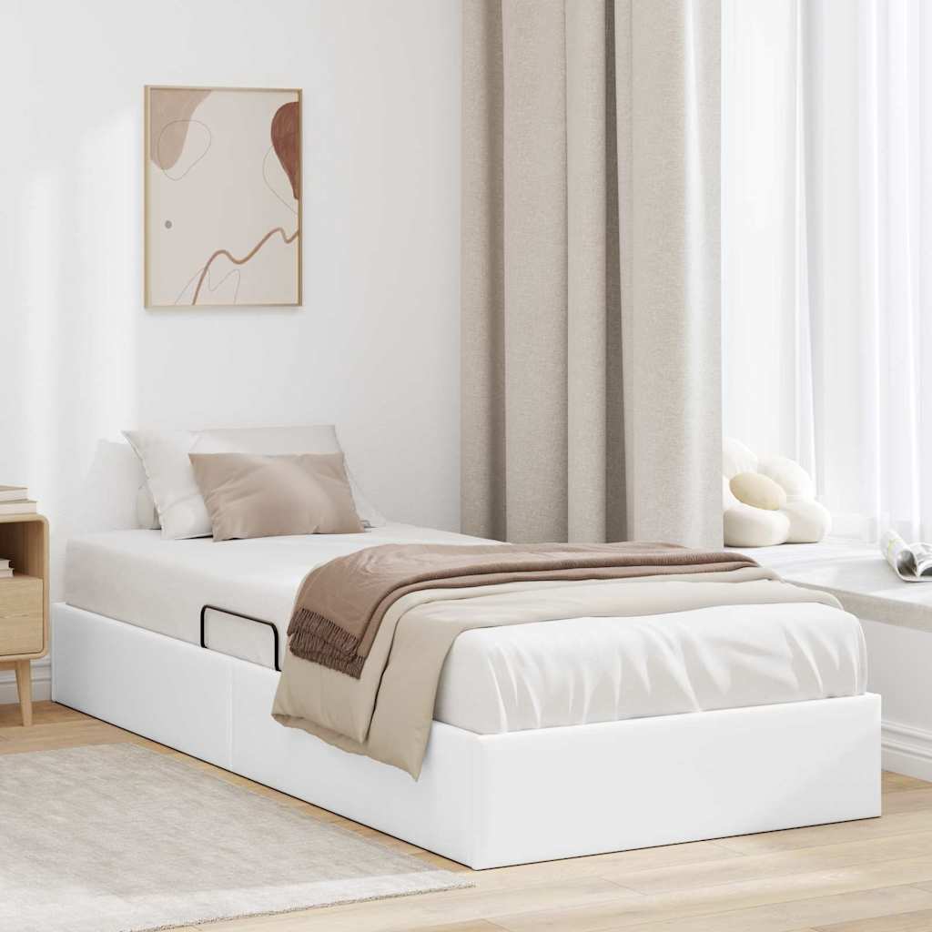 Storage Bed with Storage Pure White 100 x 190 cm Faux leather