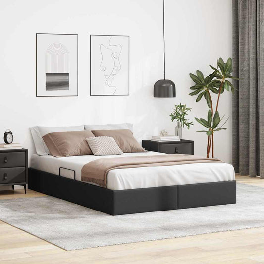 Storage Bed with Storage Black 137 x 190 cm Faux leather