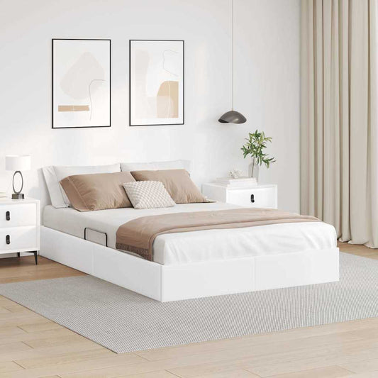 Storage Bed White 137 x 190 cm Faux leather
