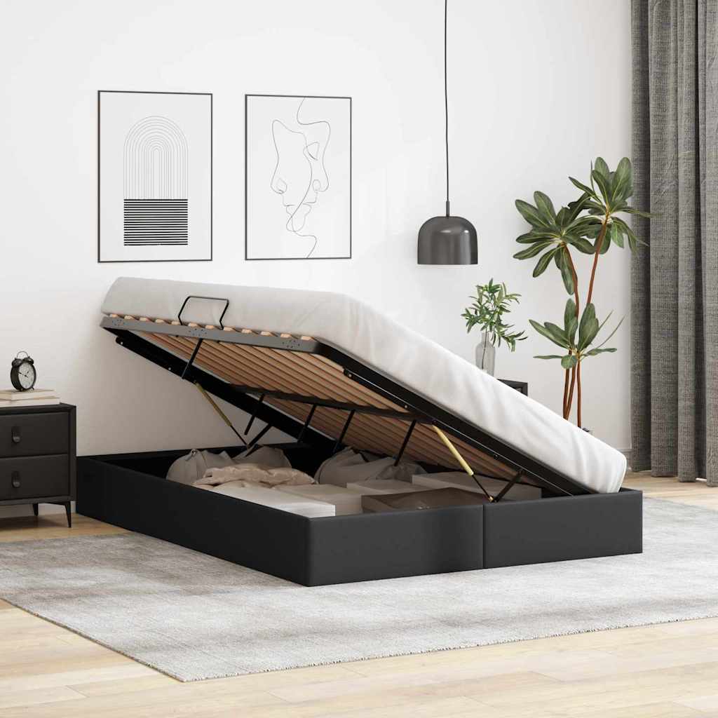Storage Bed with Storage Black 153 x 203 cm Faux leather