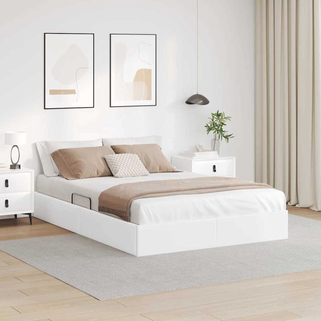 Storage Bed with Storage Pure White 153 x 203 cm Faux leather