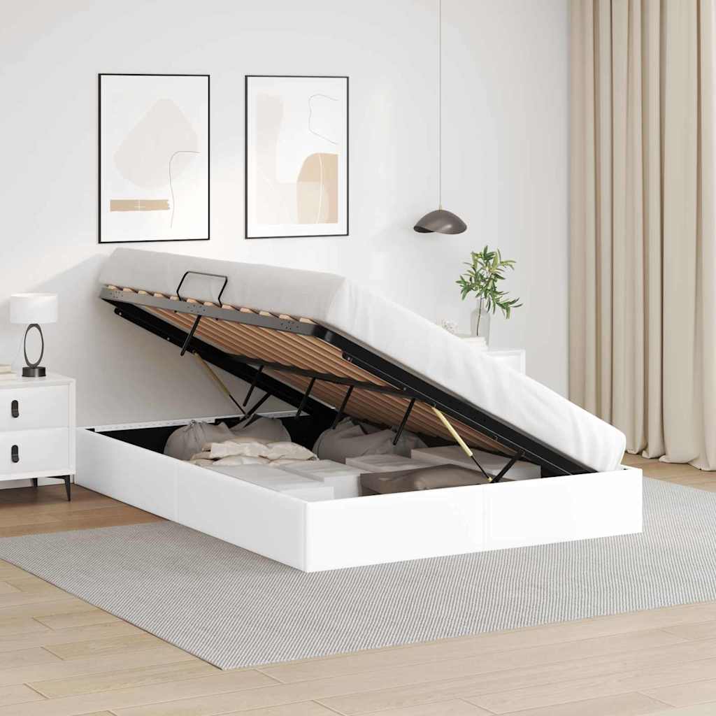 Storage Bed with Storage Pure White 153 x 203 cm Faux leather